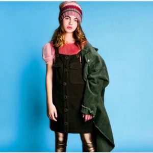 Zara girls green olive corduroy pinafore dress